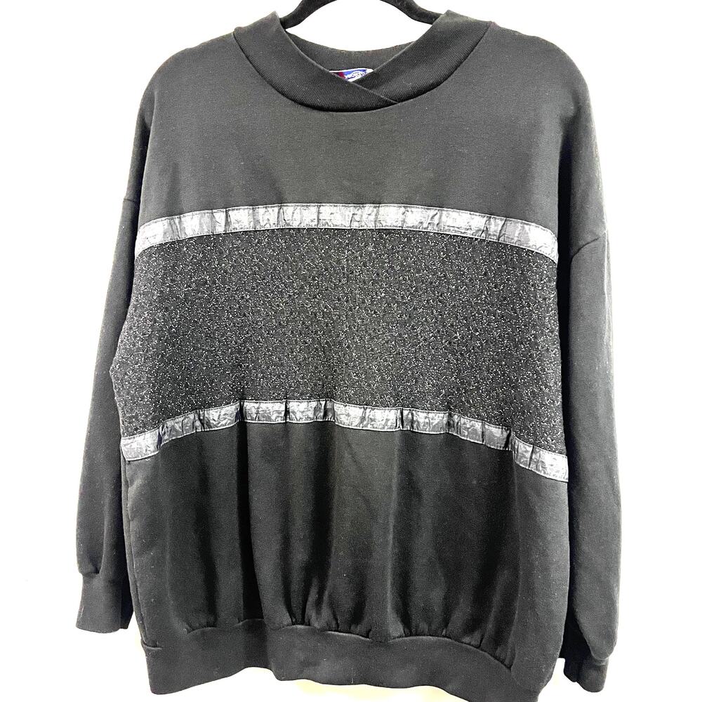 women's vintage 1980's plus size sweatshirt textured metallic black 3XL